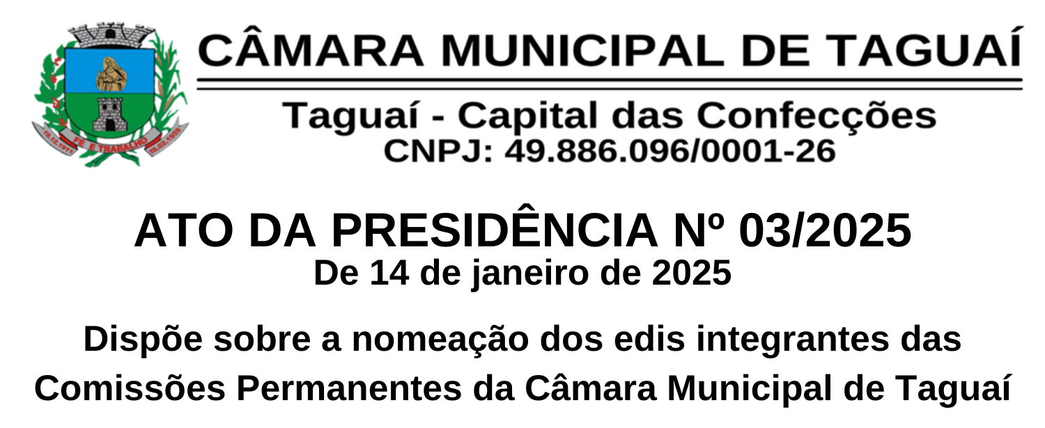 Câmara de Taguaí define composição das comissões permanentes para 2025/2026