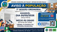 Câmara de Taguaí realiza 7ª Sessão Ordinária de 2026 nesta terça-feira (05)
