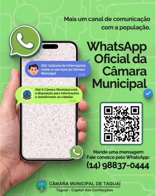 Câmara Municipal de Taguaí lança canal oficial de atendimento via WhatsApp