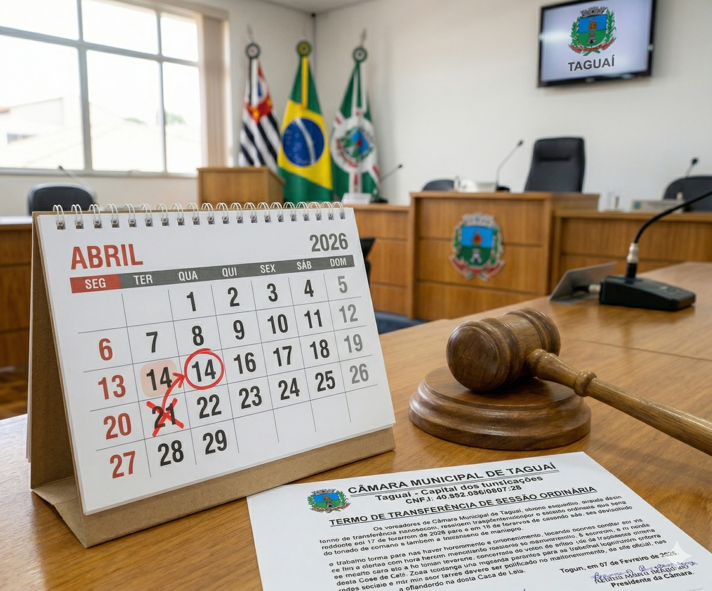 Sessão Ordinária do dia 21 de abril é transferida para 14 de abril